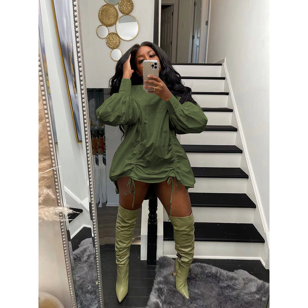 Women Casual Loose Shirt Pleated Dress 4