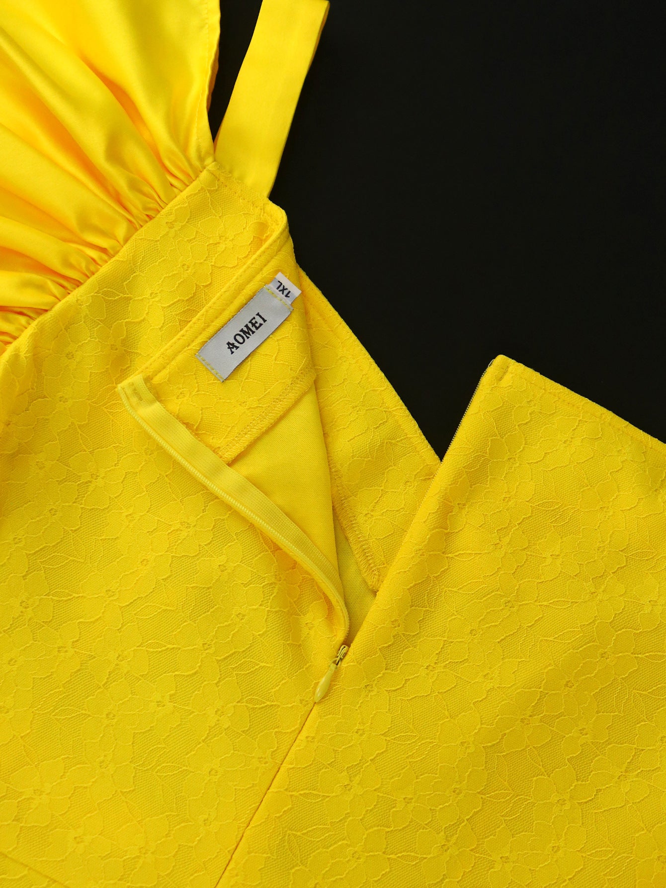 V-Neck Pleated Sleeve Low Back Formal Dinner Lace High Waist Party Dress 9