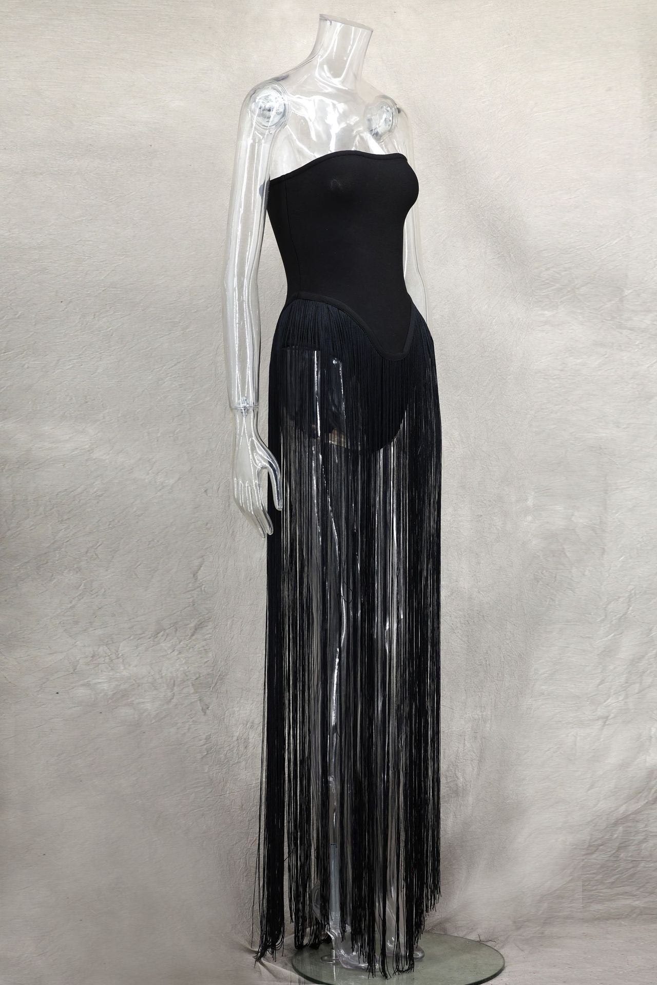 Spring Summer Style Tassel Trimmed Sexy Slimming Zipper Strapless Dress 28