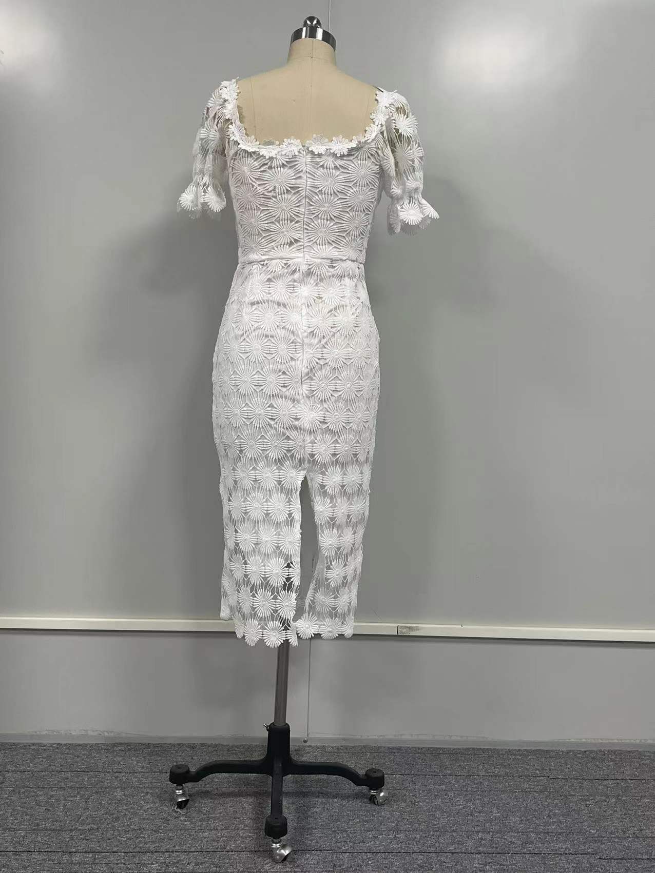 Ladies Elegant Fashion Lace Short Sleeve Maxi Dress 11