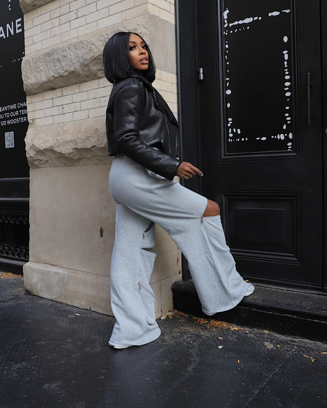 Women Patchwork Zipper Straight Bell Bottom Pants 14