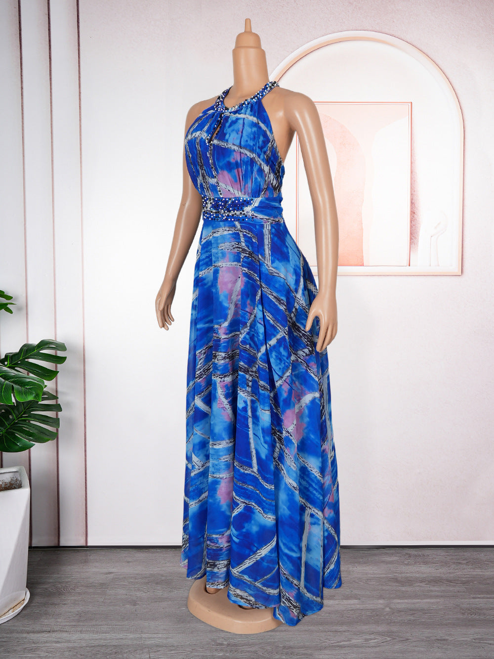 Plus Size Women Off-shoulder Spring and Summer African Print Bubble Bead Maxi Dress 9