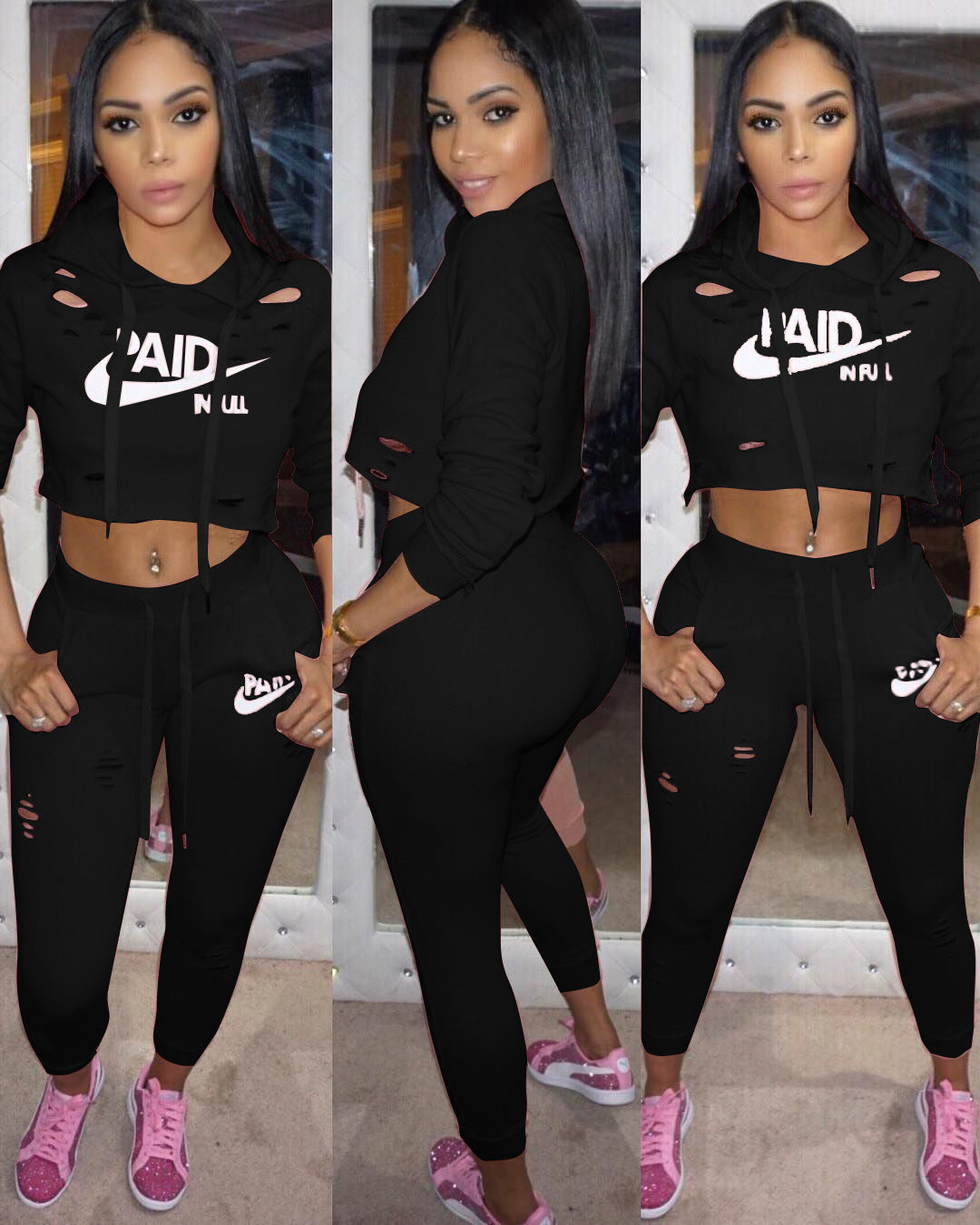 Women's Autumn & Winter Letter Printed Slim-Fitting Casual Two-Piece Pants Set 3