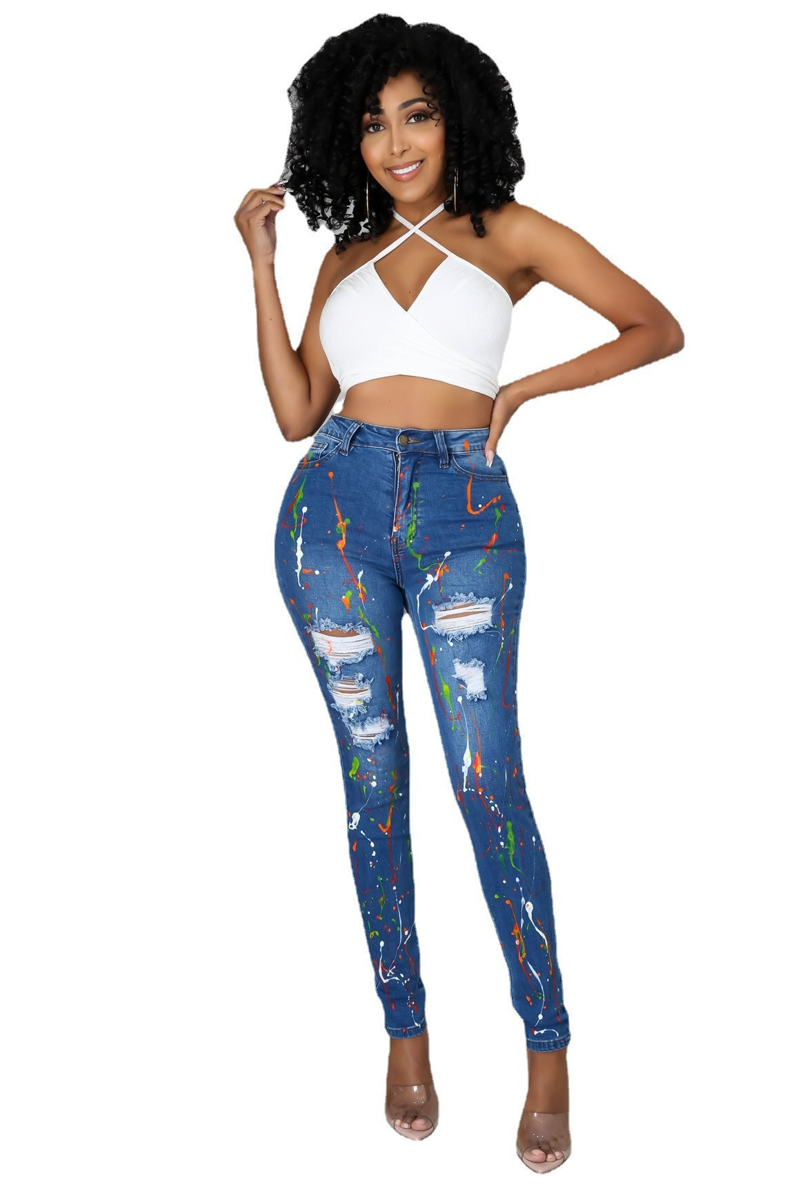 Women Ripped Denim Pants 5