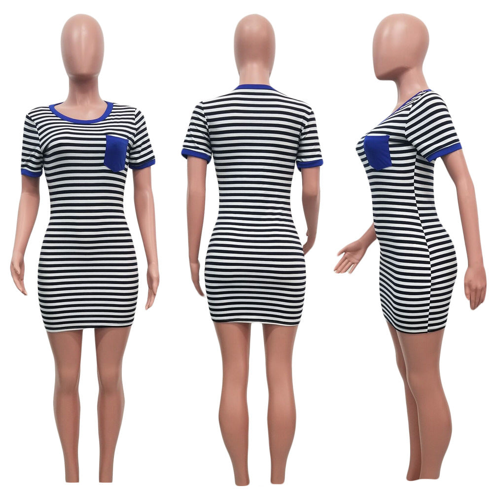 Summer Striped Print Pocket Dress 7