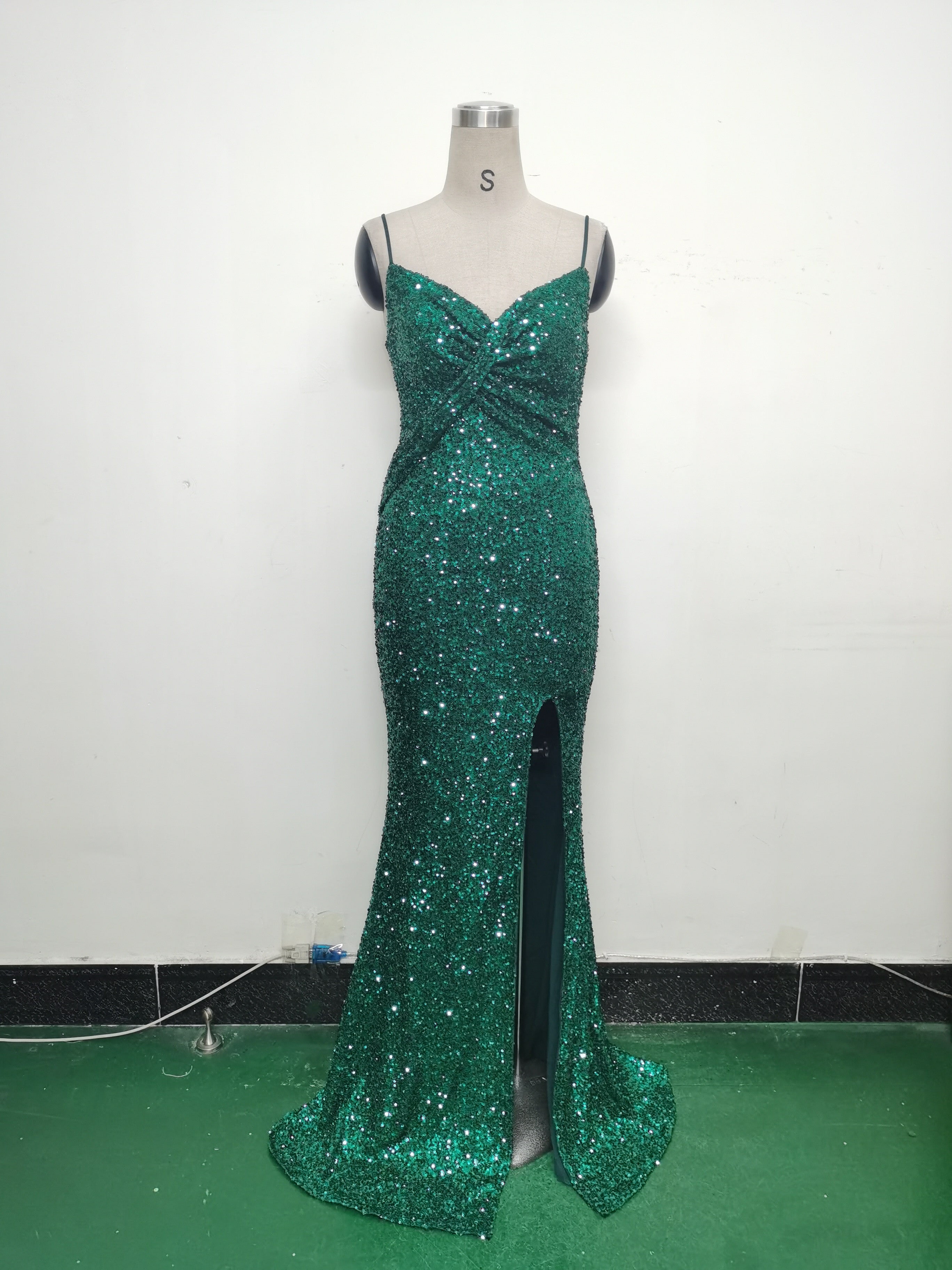 Women sequined sexy split sling evening dress 34