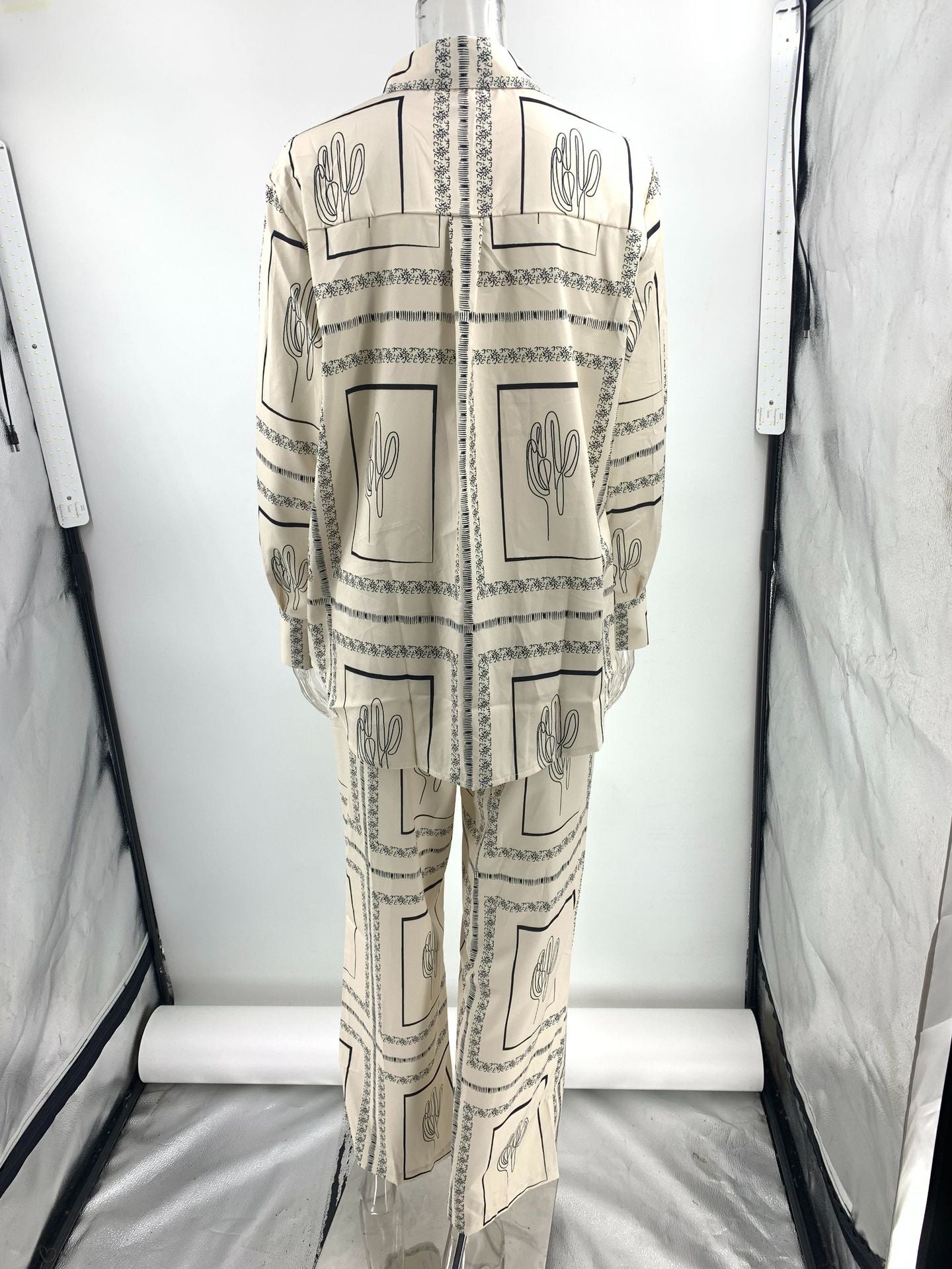 Printed Long-Sleeved Shirt And Trousers Two-Piece Set Home Wear 19