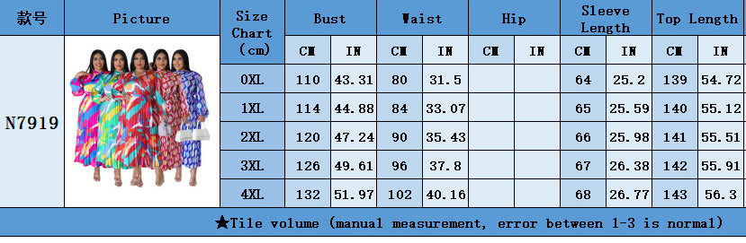 Plus Size Women Lace-Up Long Sleeve Printed Pleated Dress 5