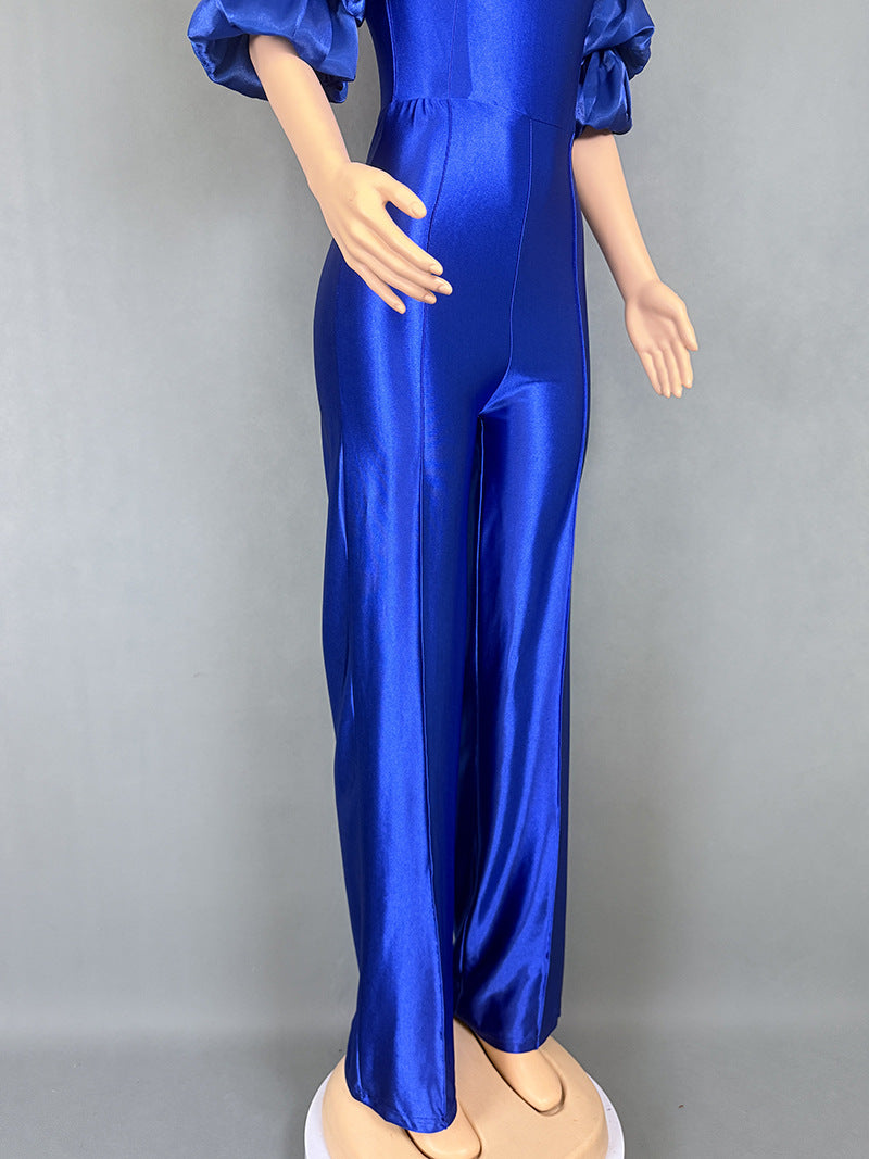 Women Slash Shoulder piled sleeve party Jumpsuit 17