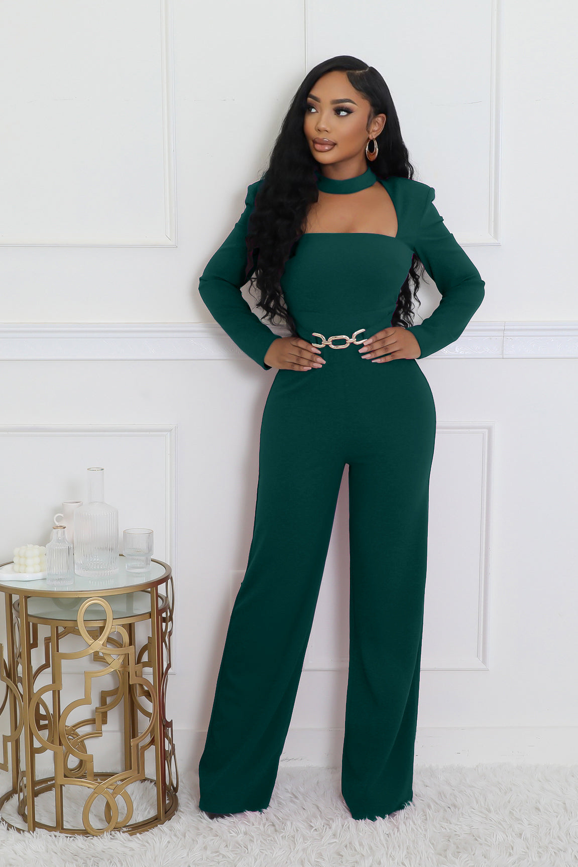 Elegant Cutout Neck Long Sleeve Wide-Leg Jumpsuit 10