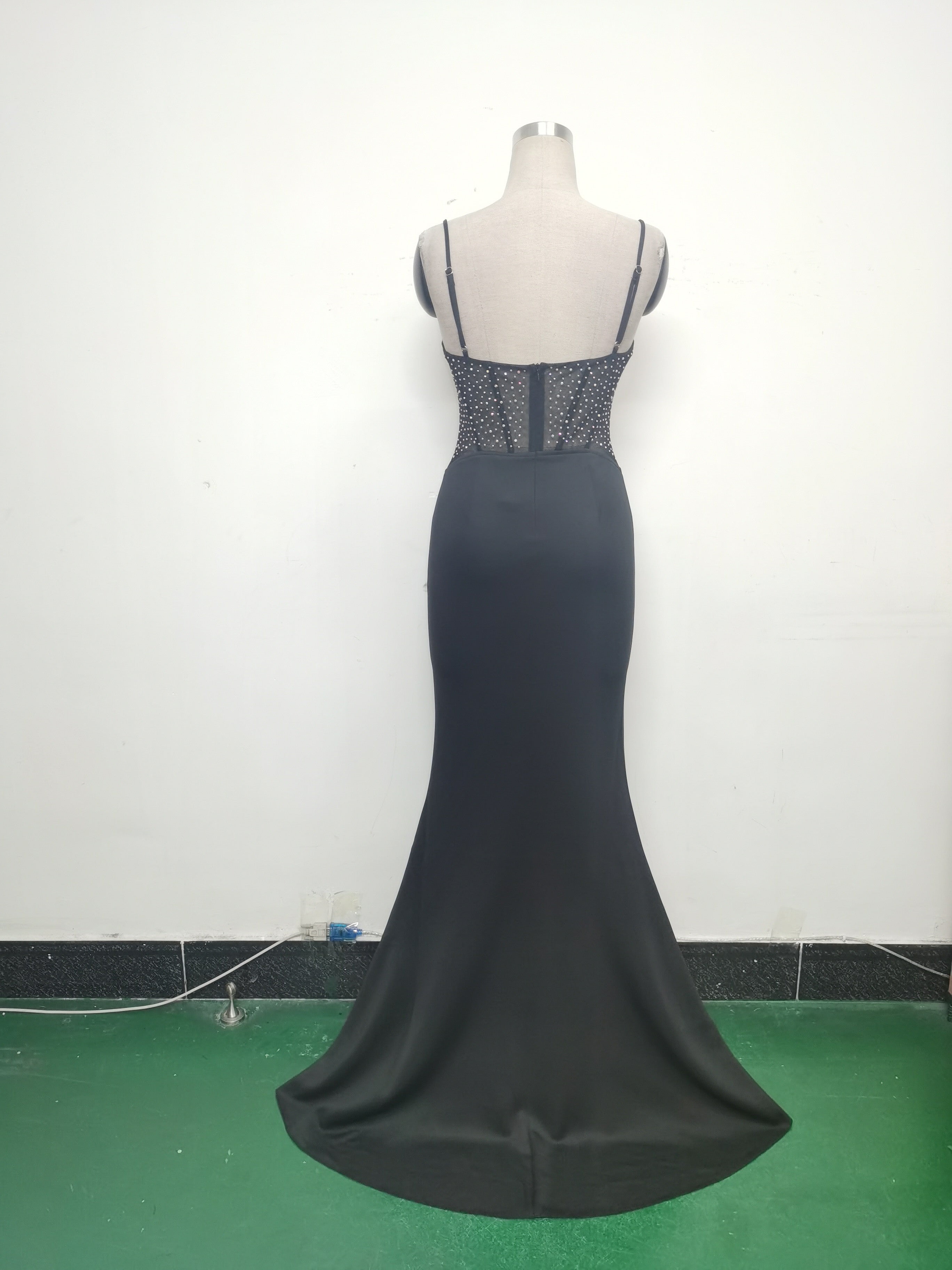 Women fishbone Fitted Mesh Beaded Bodycon fishtail evening dress 35