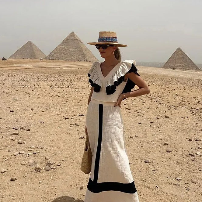 Women v-neck ruffled top and pant two-piece set 6