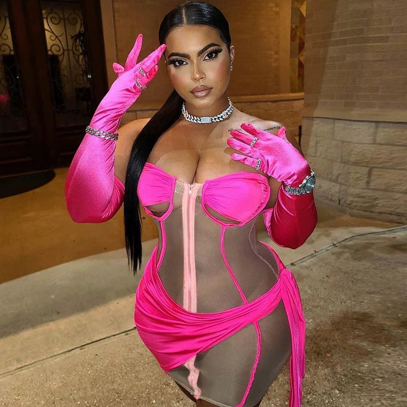 Women See-Through Zipper Hollow Lace-Up Sexy Backless Bodycon Dress 5