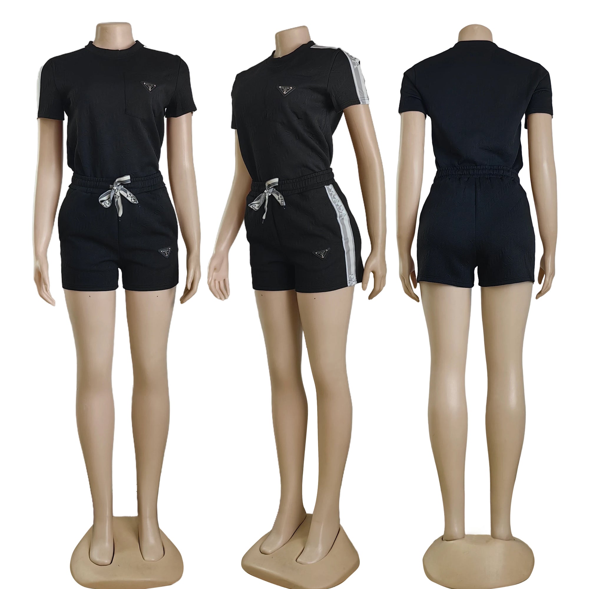 Women embossed short sleeve Top and shorts two-piece set 21