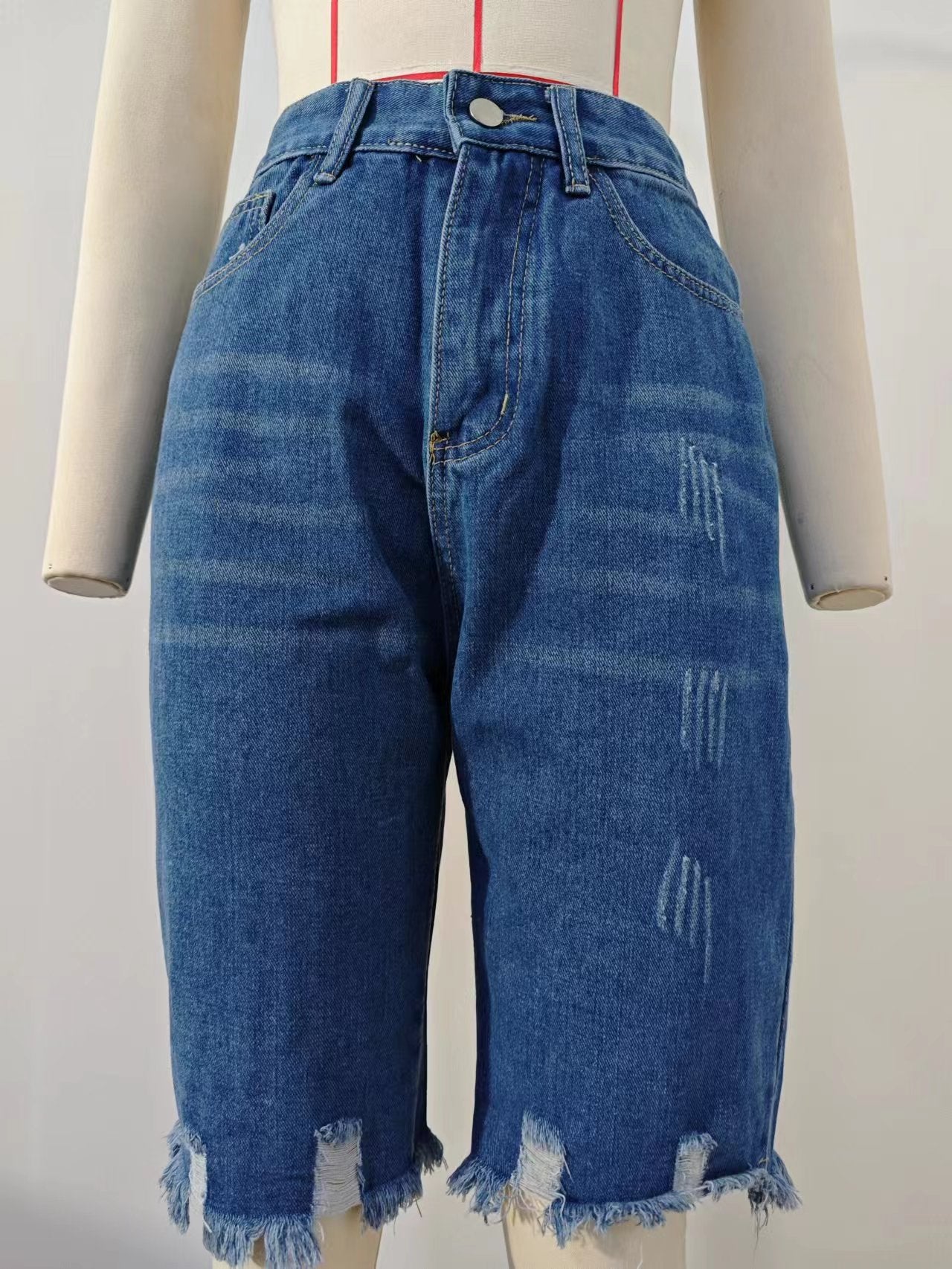 Fashionable Ripped Knee-Length Denim Shorts 6