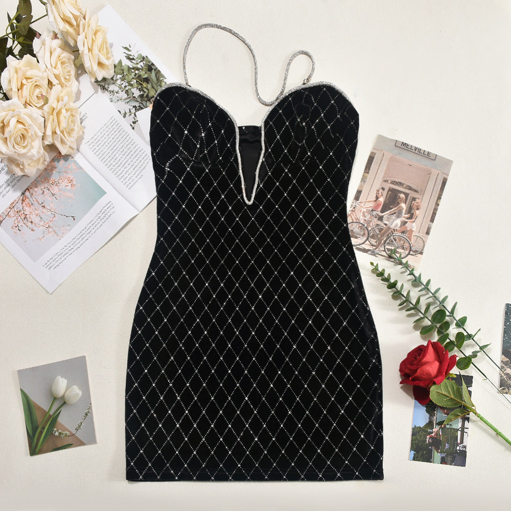 Women Summer Contrast Color V Neck Suspender Dress 15