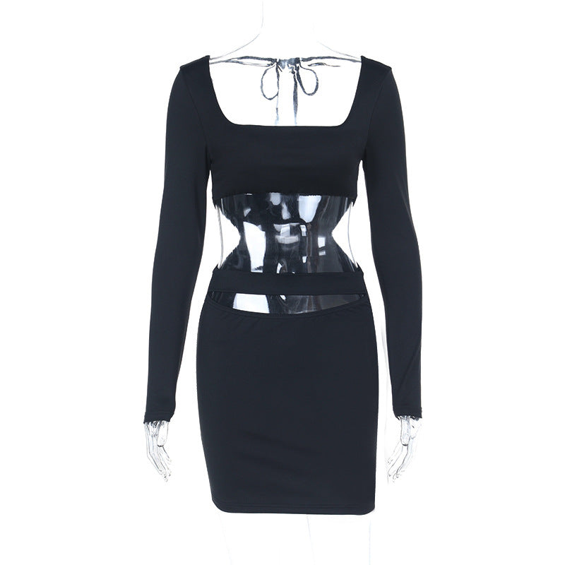 Women Autumn Sexy Long Sleeve Cut-Out Open Waist Bodycon Dress 6