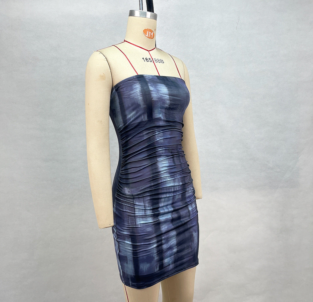 Women Printed Sexy Strapless Beach Bodycon Dress 6