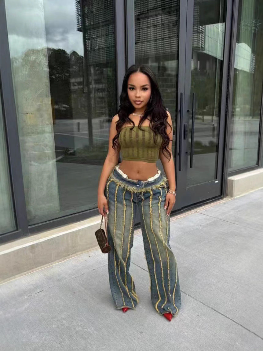 Women Patchwork Stretch Denim Pants 4