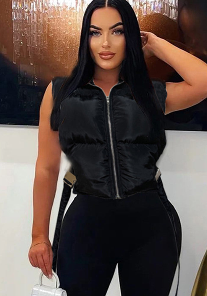 Women winter lace zipper sleeveless vest