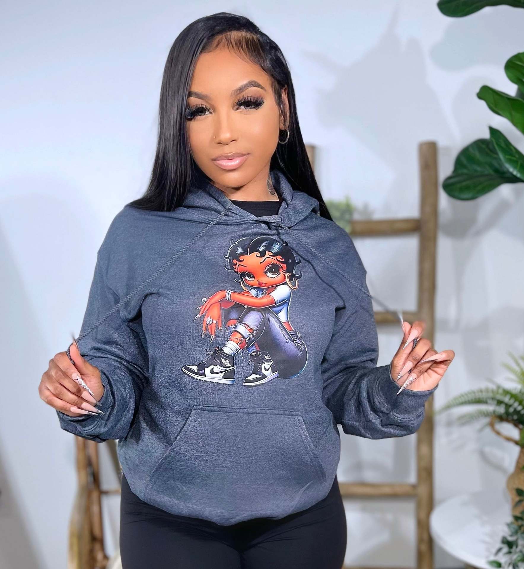 Autumn Winter Women Long Sleeve Hooded Loose Casual Printed Hoodies 3