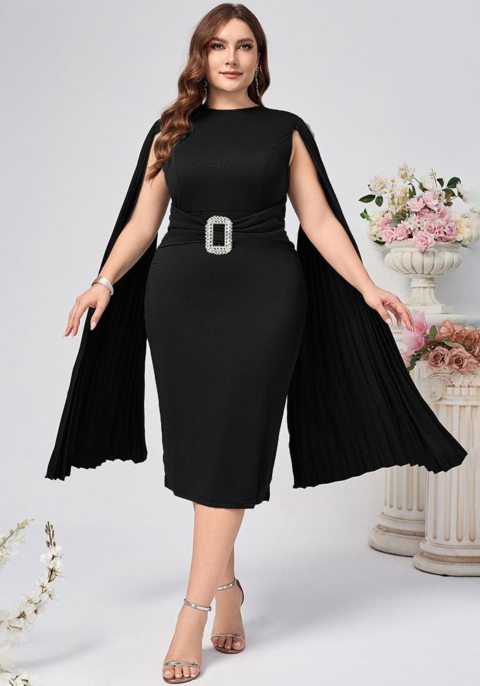 Plus Size African Women Fall/Winter Solid Bodycon Cape Dress