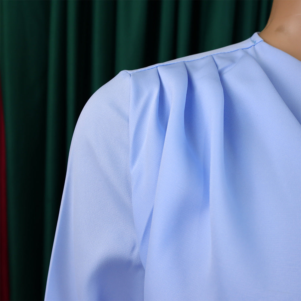 Plus Size African Women Chic Elegant Pleated Career Solid Dress 28