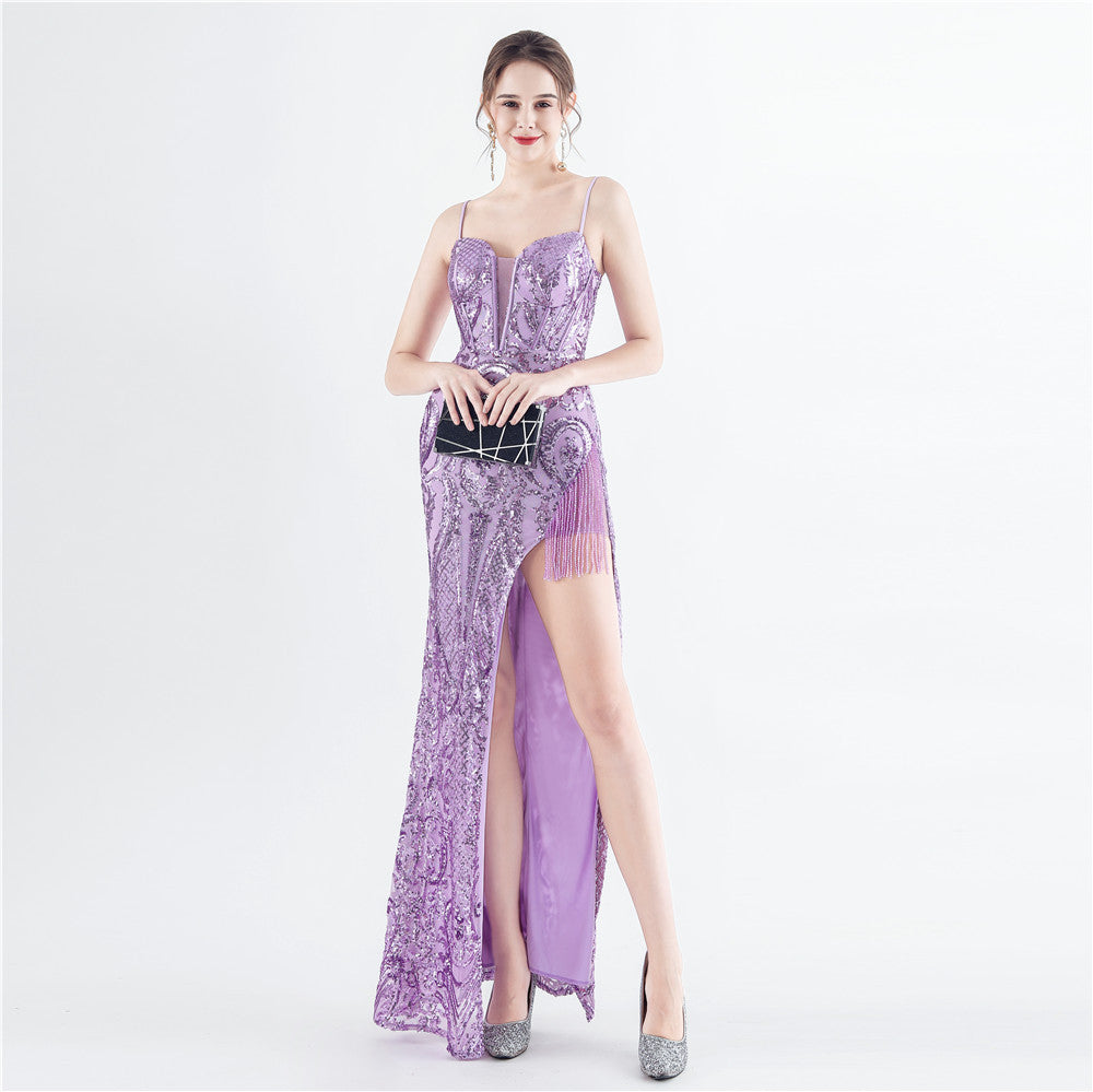 Bead Flower Sequin Elegant Herringbone Evening Dress 10