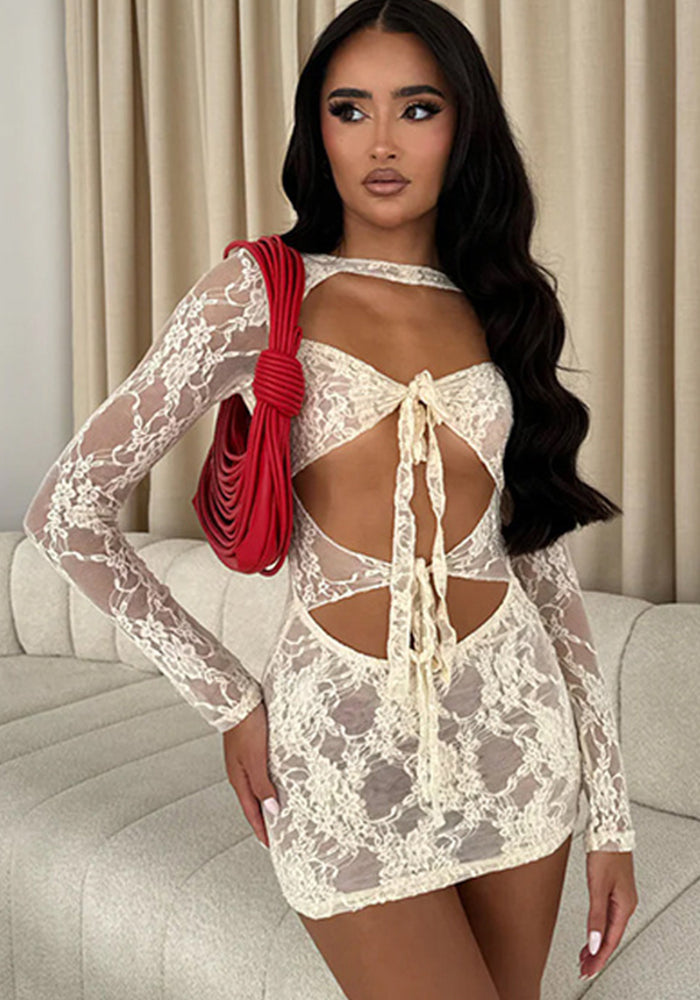 Sexy Slim Waist Lace Long Sleeve Low-Back Bodycon Dress