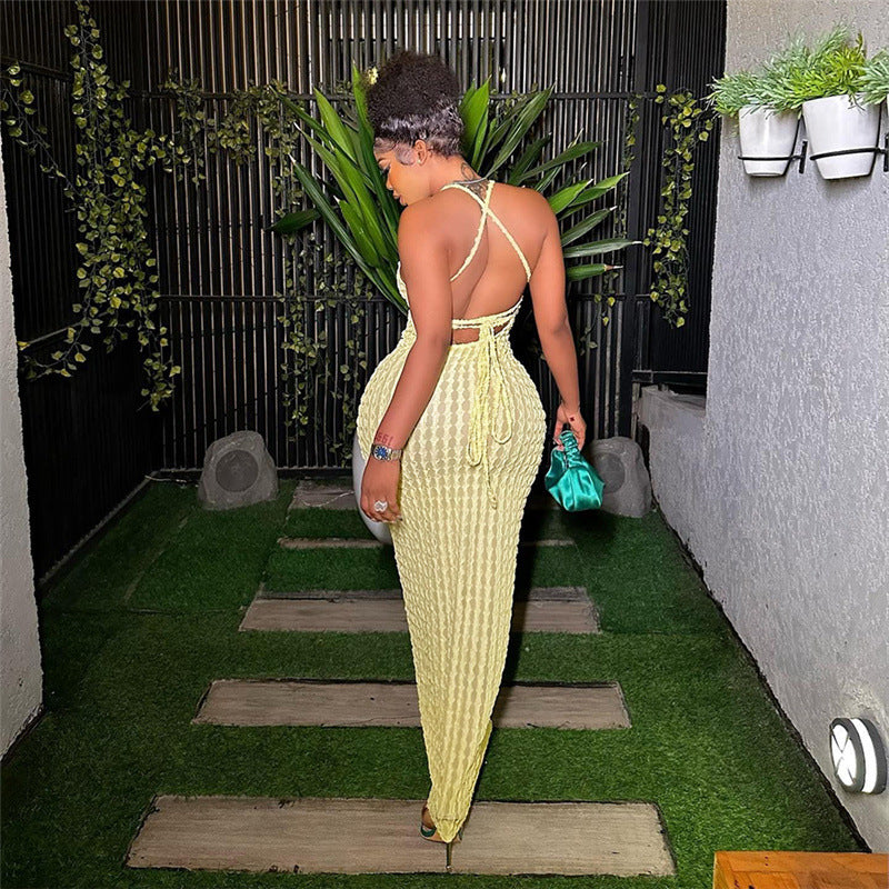 Spring Women's Strap Low-Back Sexy Chic Solid Color Long Dress 18