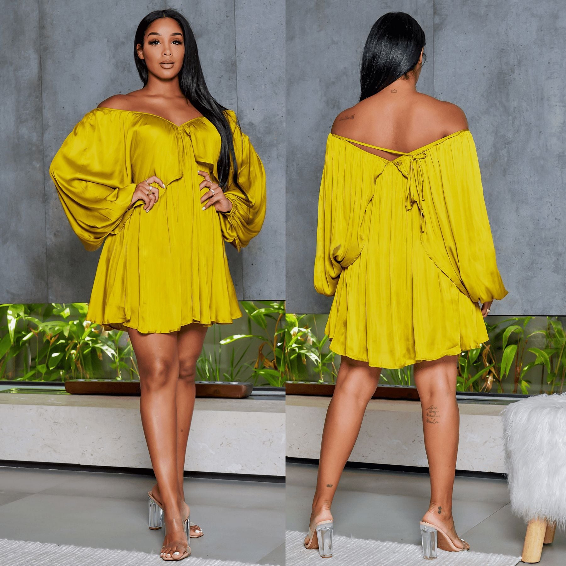 Women's Spring Summer Chic Off Shoulder Sexy Solid Color Color Bat Sleeves Dress 5