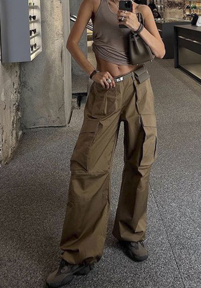 Trendy Street Style Loose Low-Waist Wide-Leg Cargo Pants