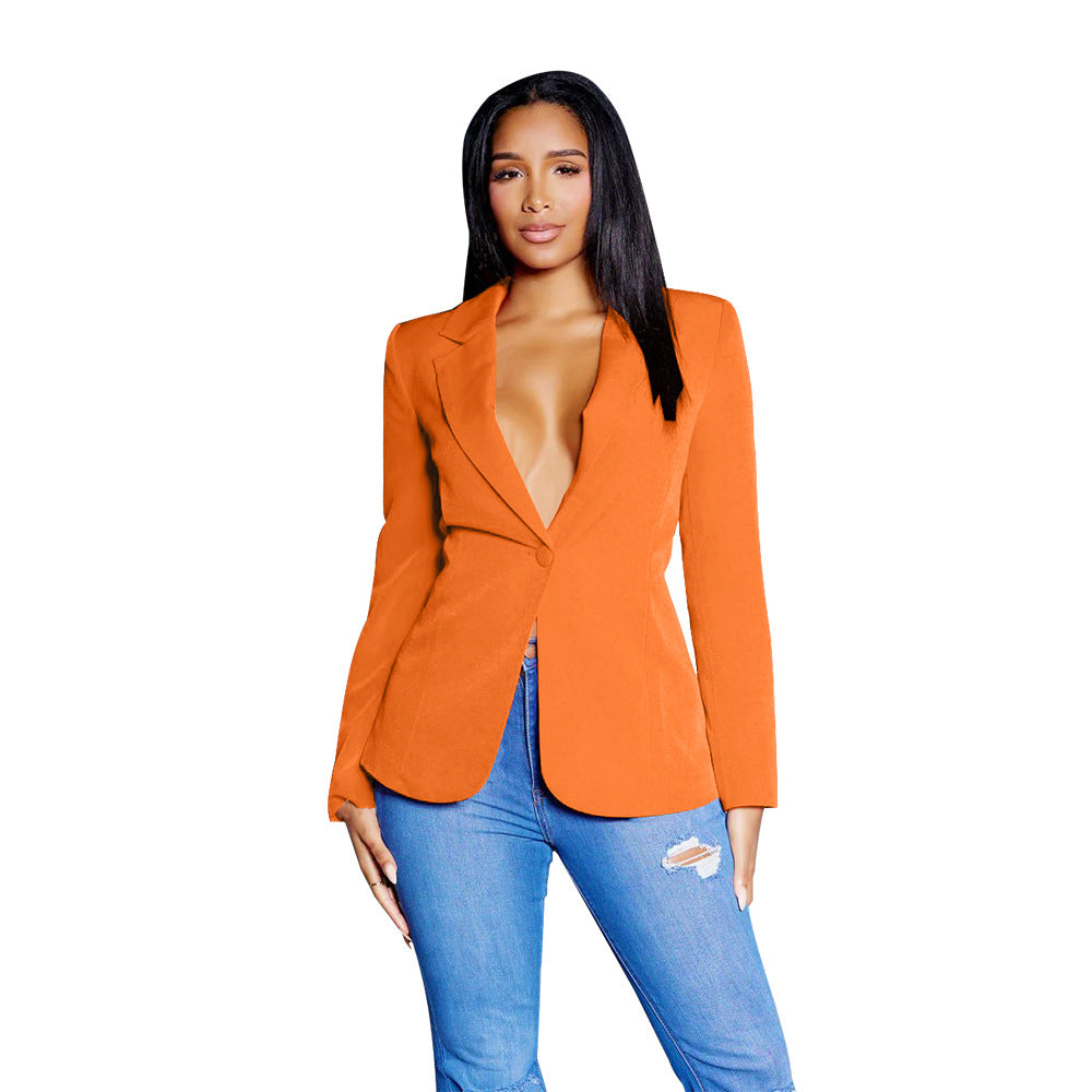 Fashion Women's Sexy V Neck Blazer Solid Color Long Sleeve Coat 14