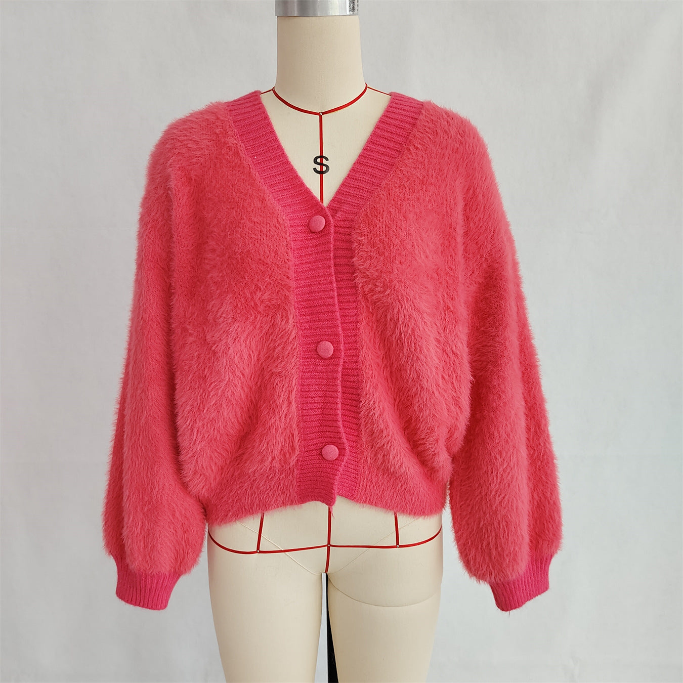 Women autumn/winter casual furry V-neck solid sweater 35