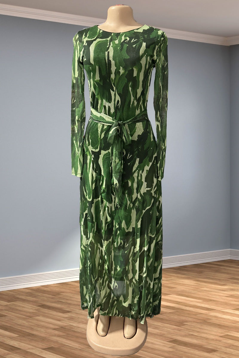 Sweet Mesh Pleated Long Dress Slim Waist Strap Maxi Dress 7