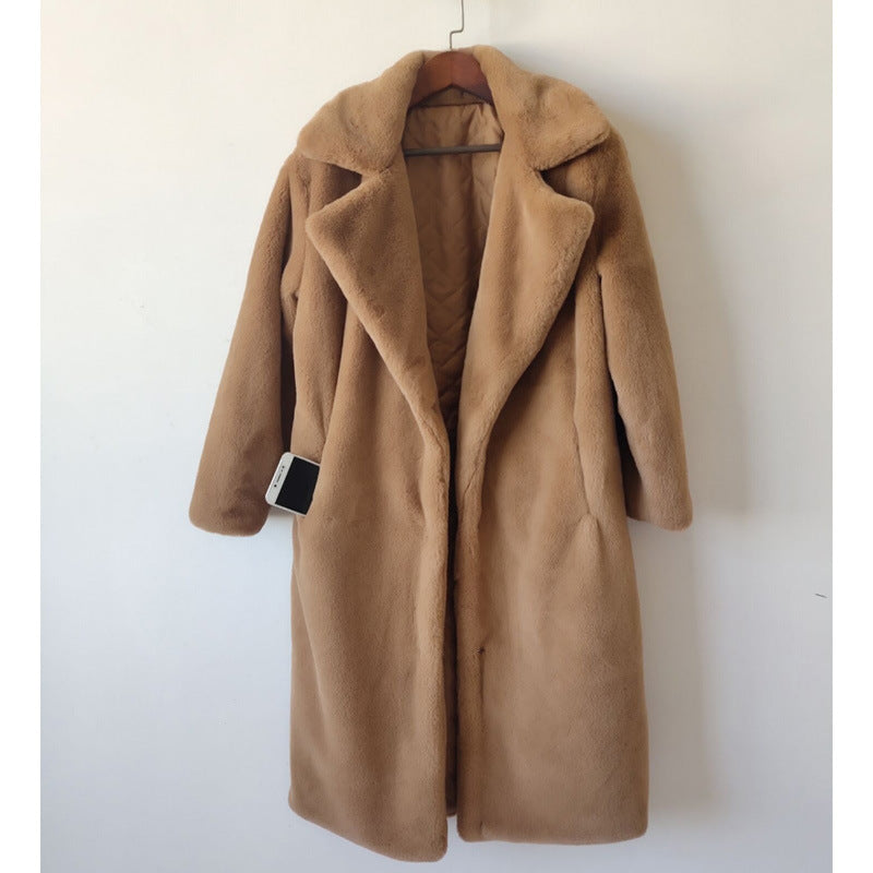 Winter Fashion Solid Fur Long Coat Women Cotton Pad Warm Fur Coat 4