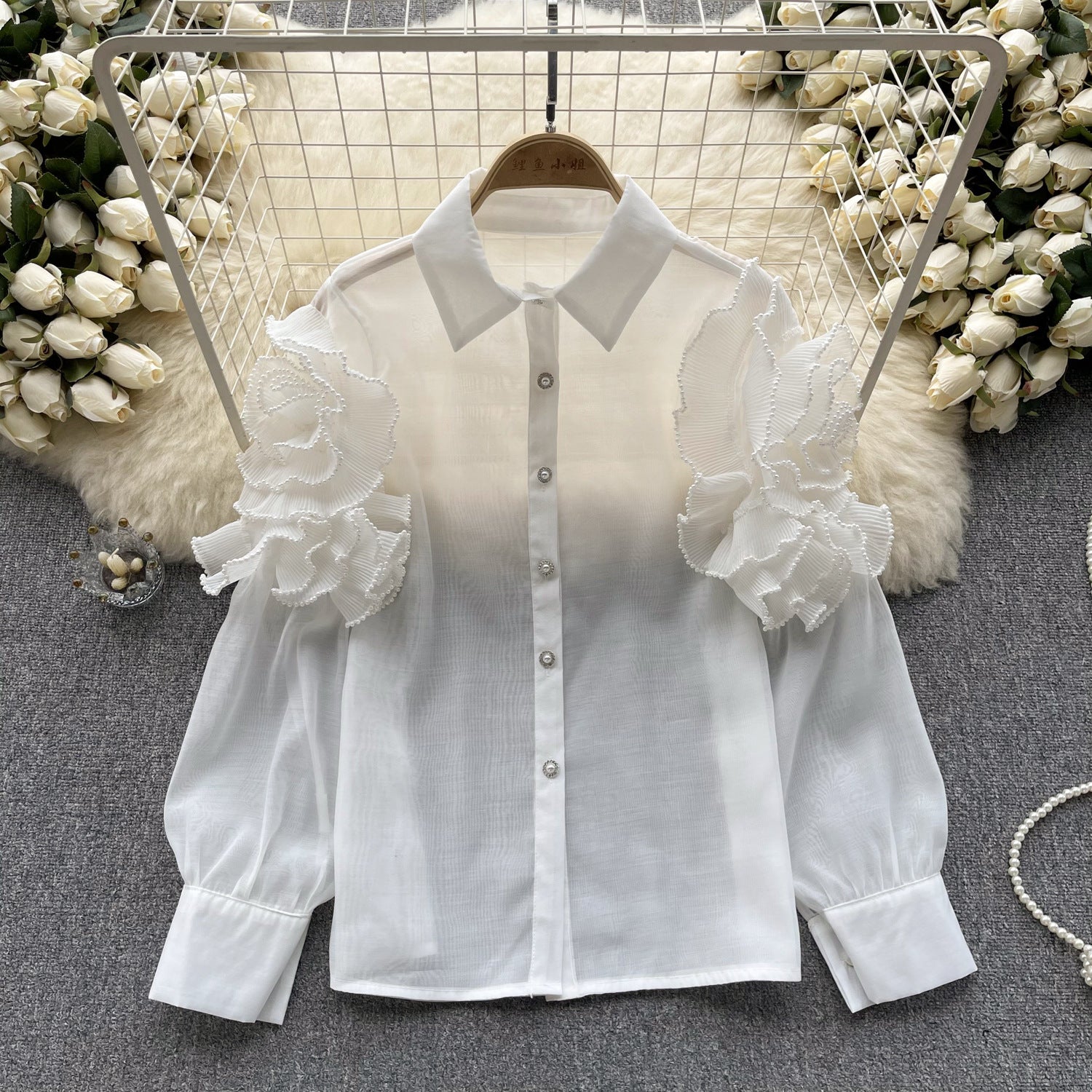 Floral Long Sleeves Mesh Blouse Chic Summer Top