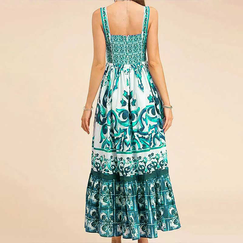 Summer Women's Bohemian Print Strap Maxi Dress 10