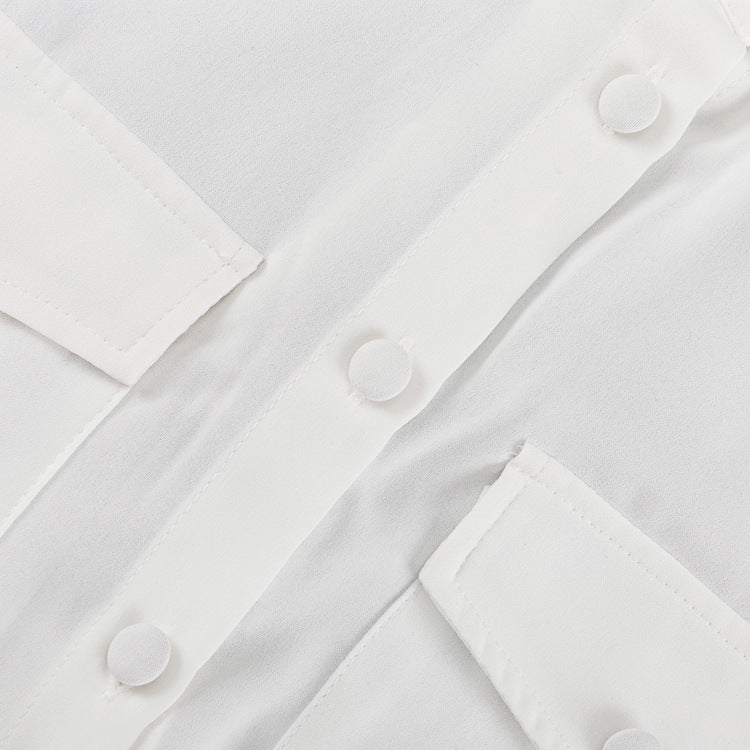 Turndown Collar Short Sleeve Shirt Fashion Ruffled Cake Skirt Two Piece Set 14