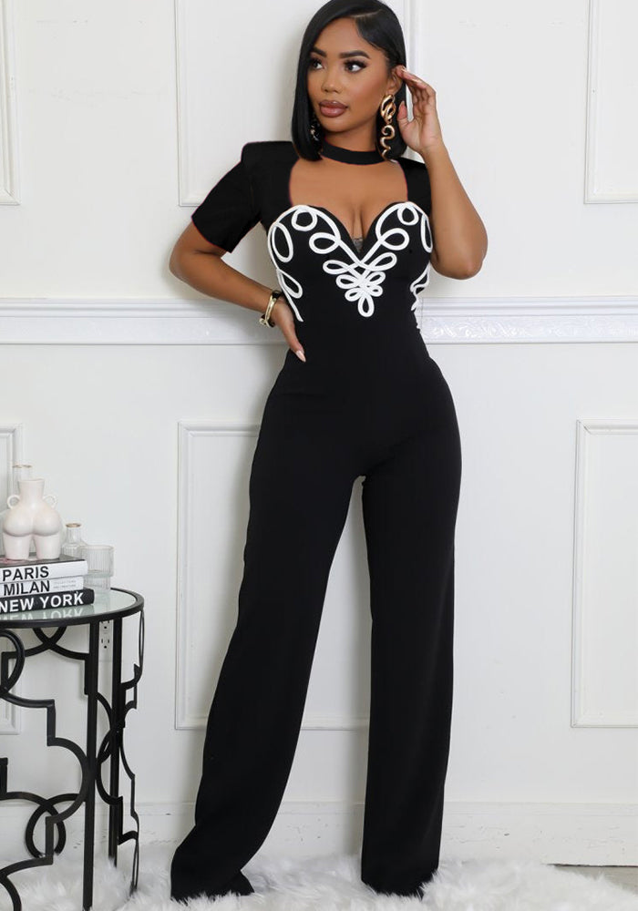 Women Elegant Patchwork Short-Sleeved Jumpsuit