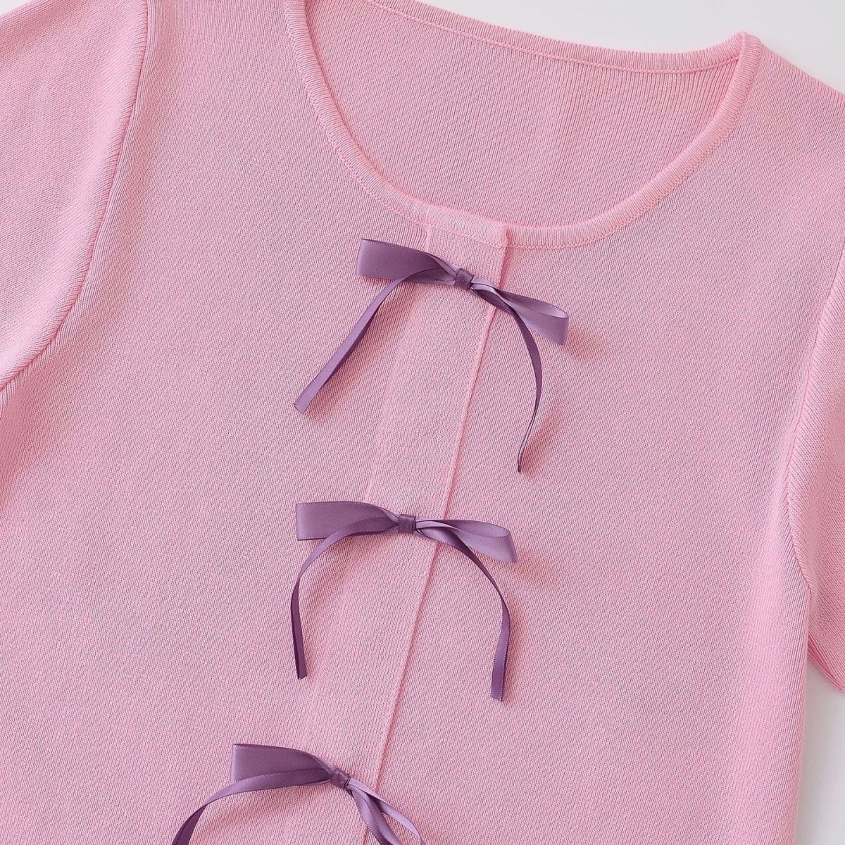 Women's Bow-Decorated Round-Neck Slim Knitting Dress 5