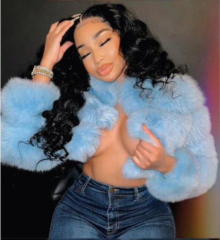 Cropped Coat Fashionable Faux Fur Coat Women Stand Collar Long Sleeves 21