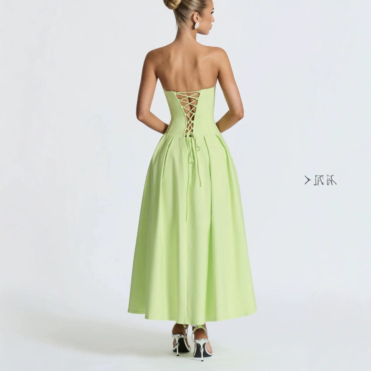 Women V-neck Off-shoulder Fishbone Waist Sexy Strapless Dress 3