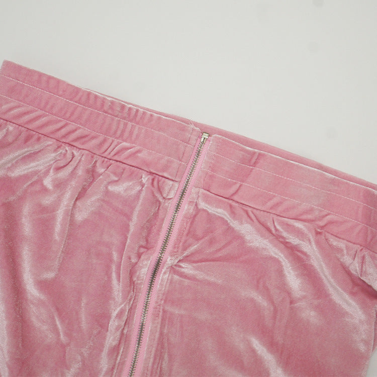 Women's Autumn Solid Velvet Hooded Long Sleeve Tight Fitting Two Piece Tracksuit 28