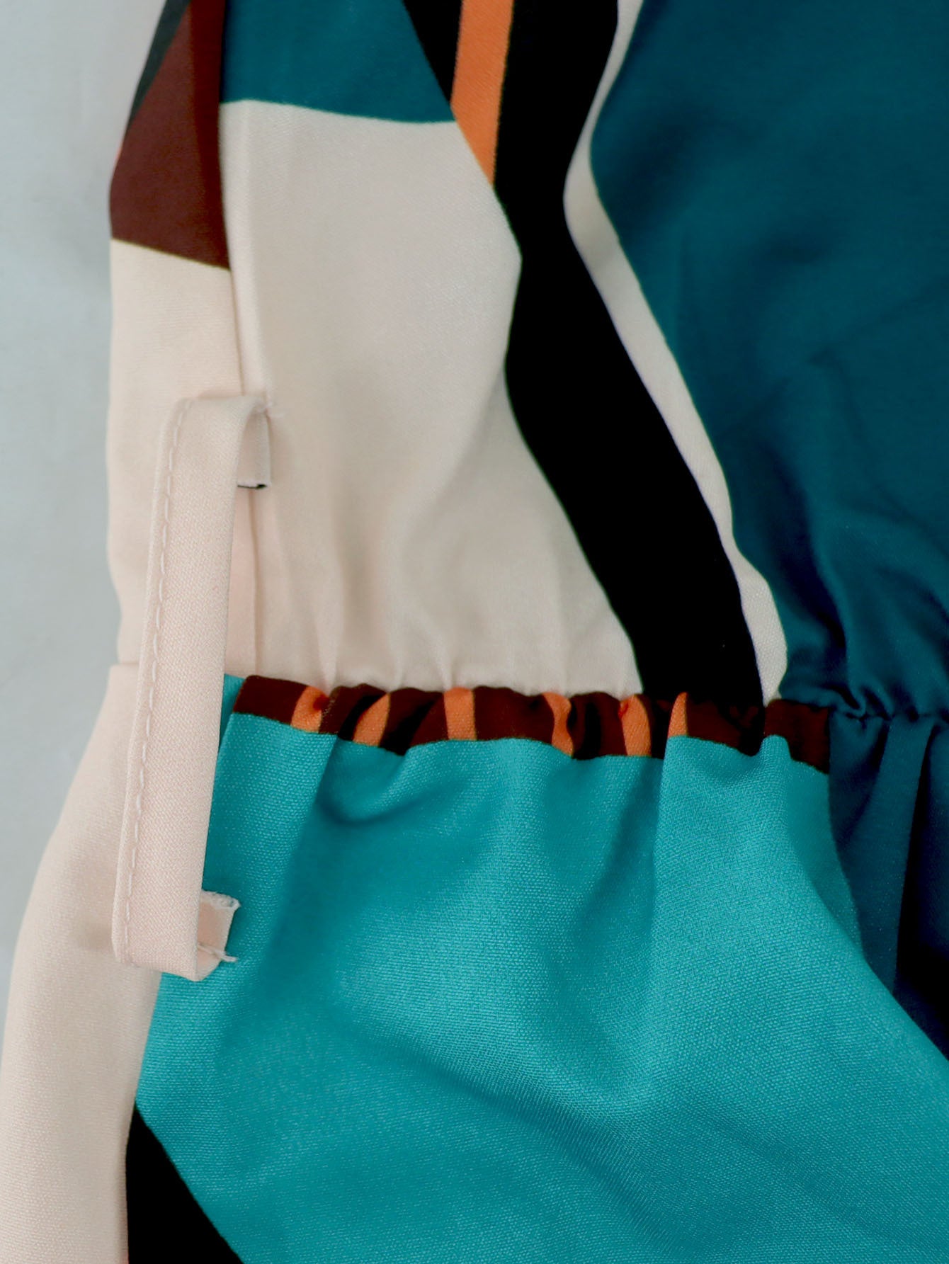 Plus Size Women's Bohemian Sleeveless High-Neck Geometric Print Color Block Tie-Waist Dress 7