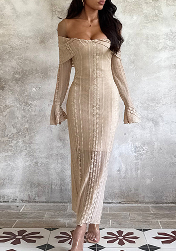 Women jacquard off-shoulder sexy fall bodycon maxi dress