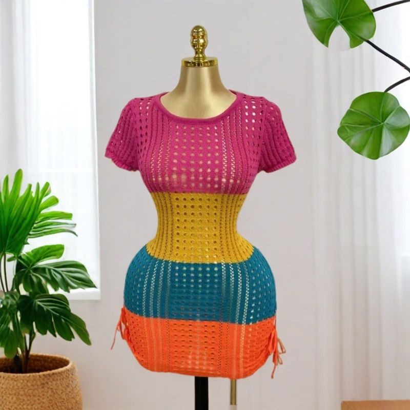 Women Beach Pullover Hollow Knitting Sexy Dress 3
