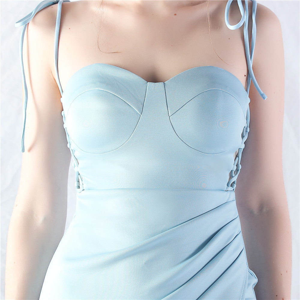 Women Two-way Rope Binding Satin Evening Dress 44