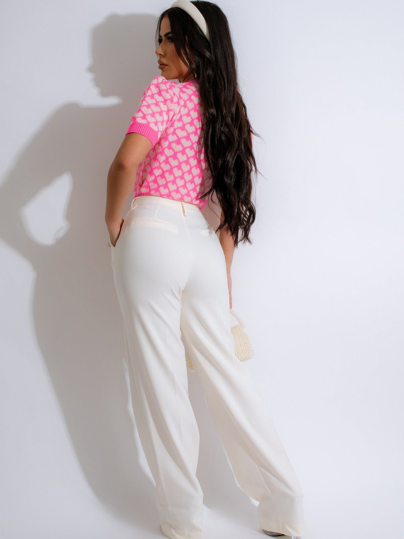 Women Spring/Summer knitting Heart Print Short Sleeve T-Shirt