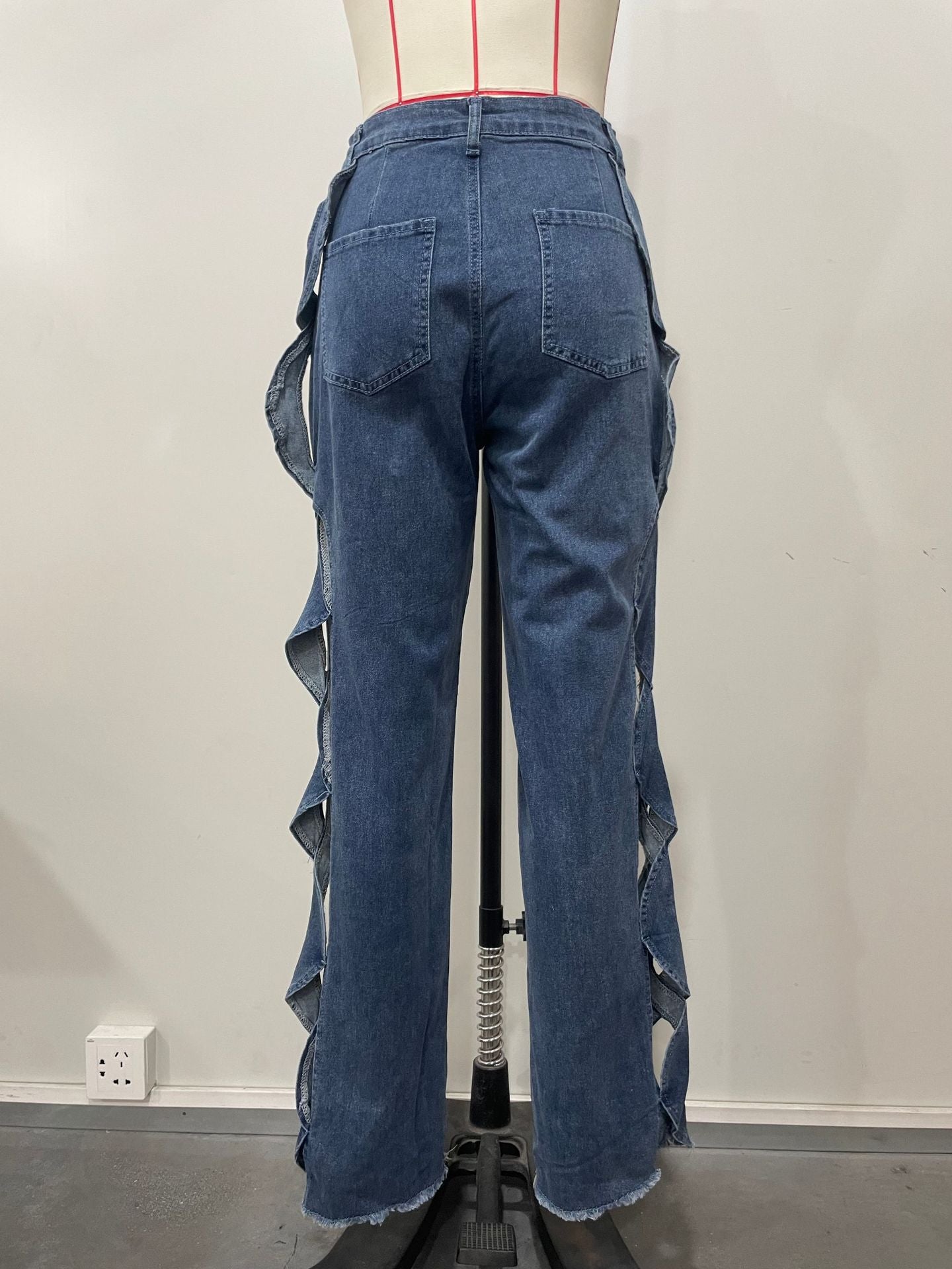 Spring/Summer Women's Side Cutout Denim Patchwork Trousers 9